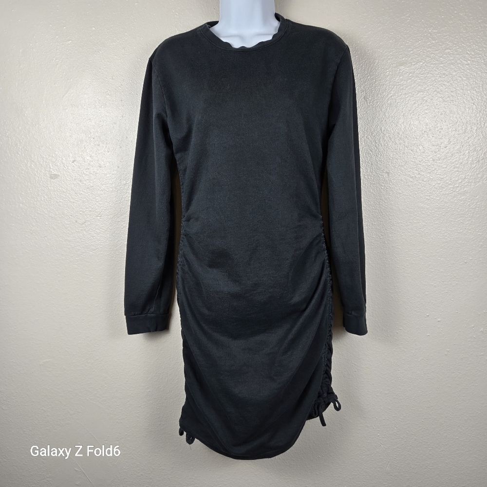 Nasty Gal Black Long Sleeve Ruched Side Bodycon Sweatshirt Dress Size 4 Cotton